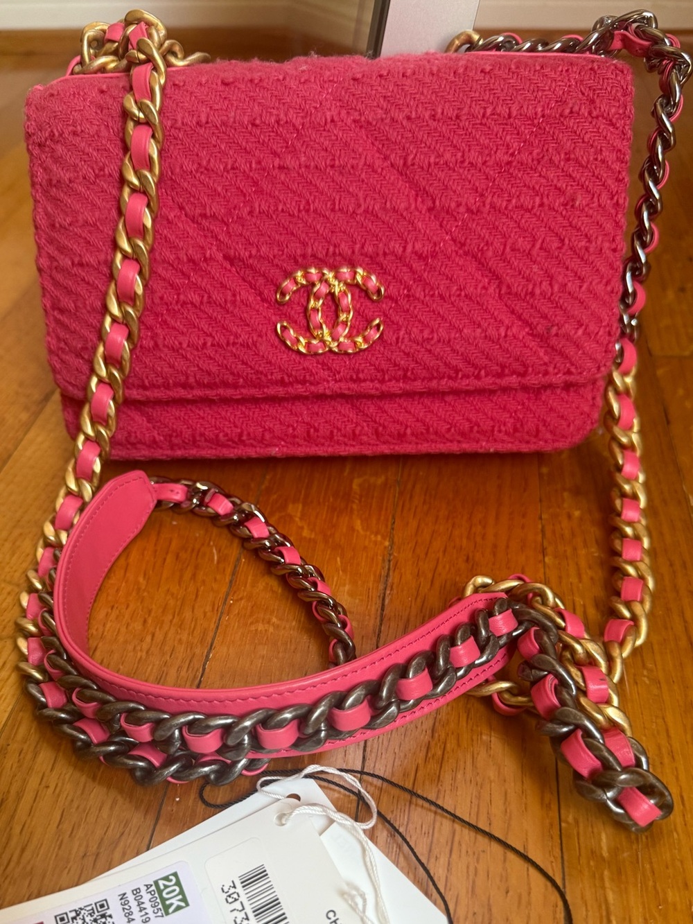 CHANEL Hot Pink Tweed Mini Flap Crossbody with Mixed Metal Chain